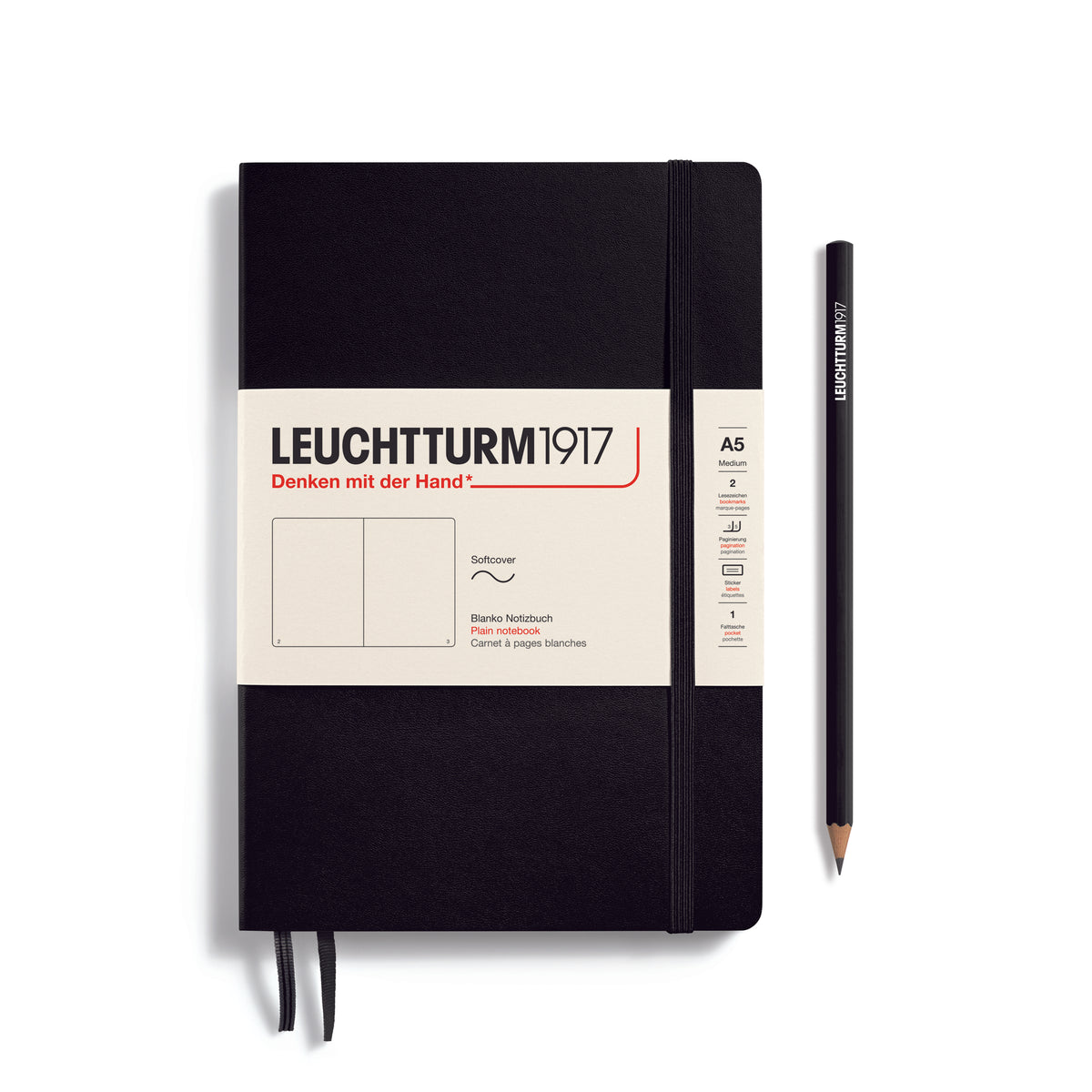 LEUCHTTURM1917 Notebook A5 Medium Softcover in black with blank ruling - penny black