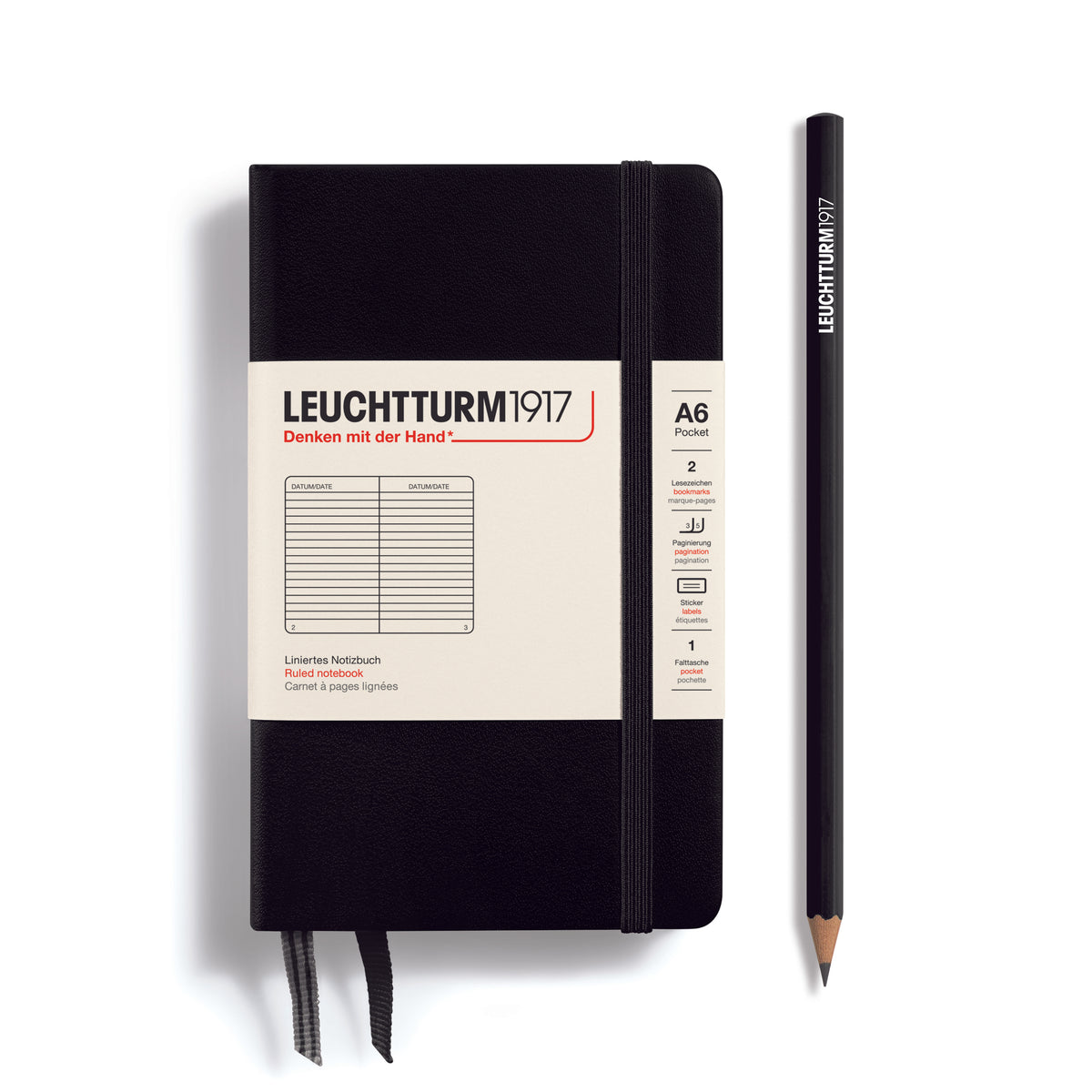 Leuchtturm1917 Notebook A6 Pocket Hardcover in black - Penny Black - ruled