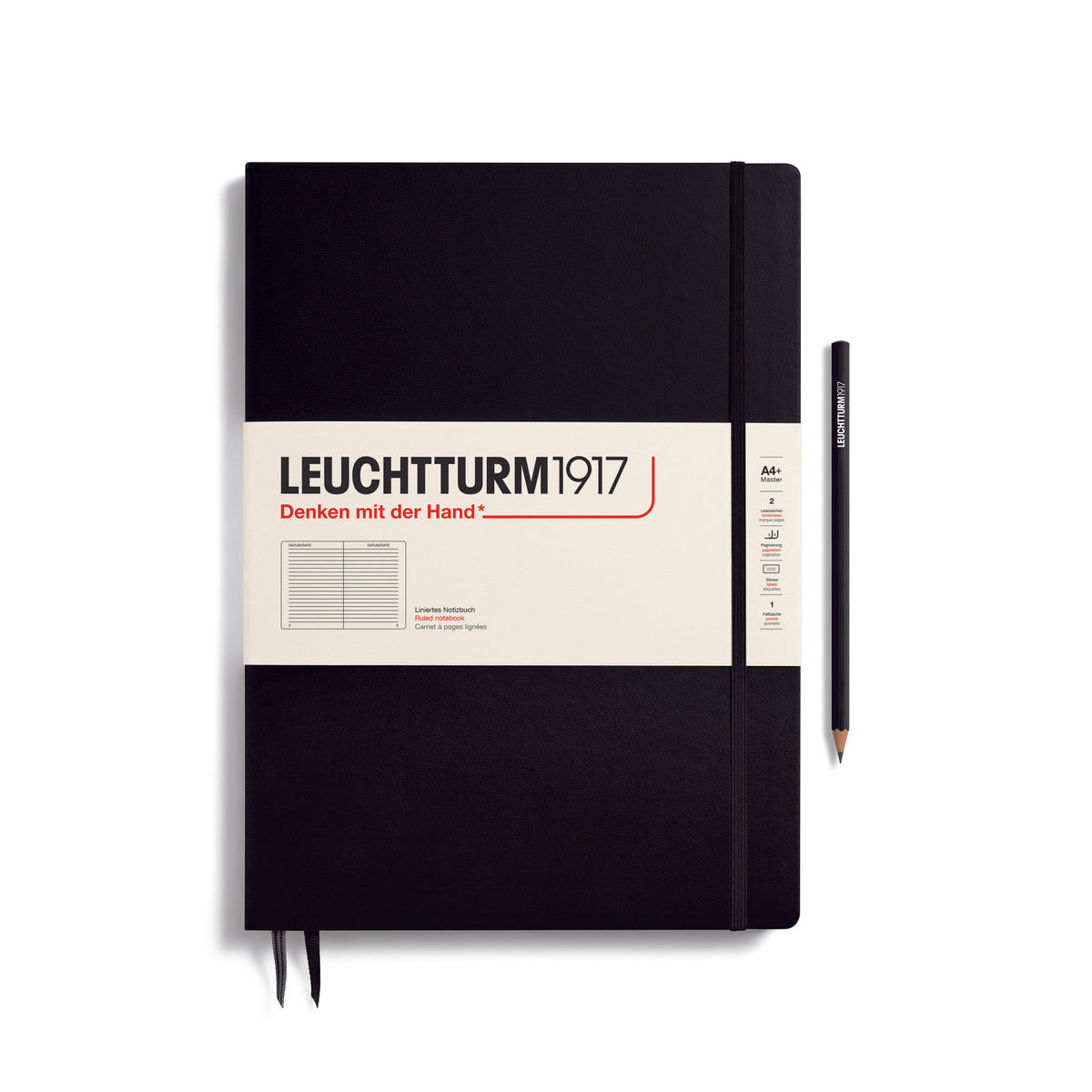 Leuchtturm1917 Notebook A4 Master Slim Hardcover - black with ruled paper