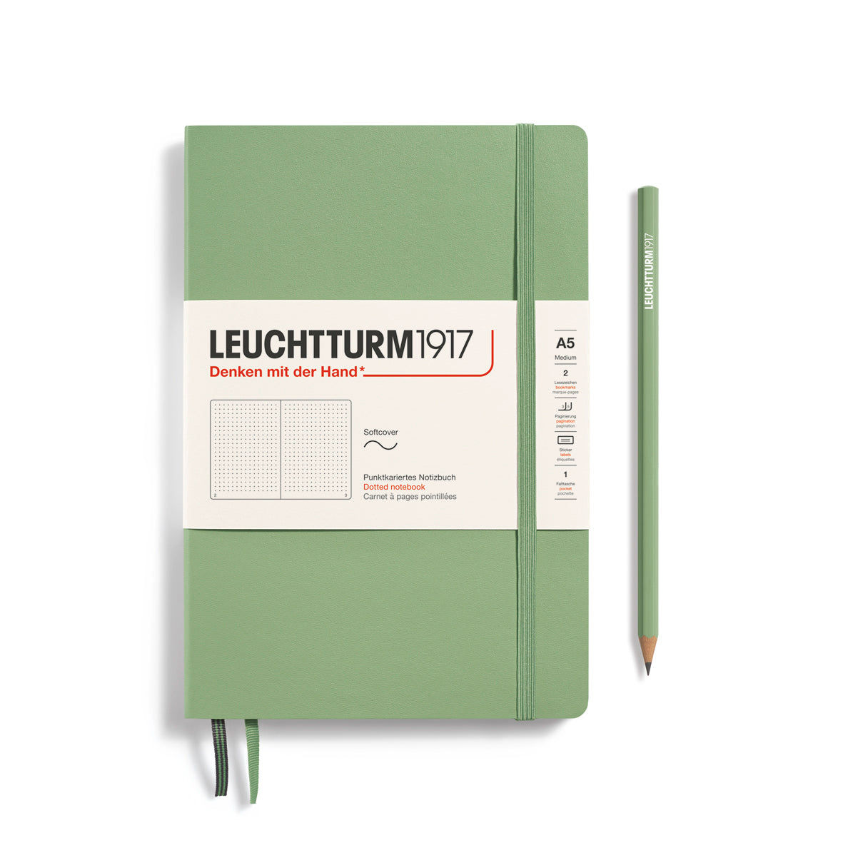 LEUCHTTURM1917 Notebook A5 Medium Softcover in sage green with dotted ruling - penny black