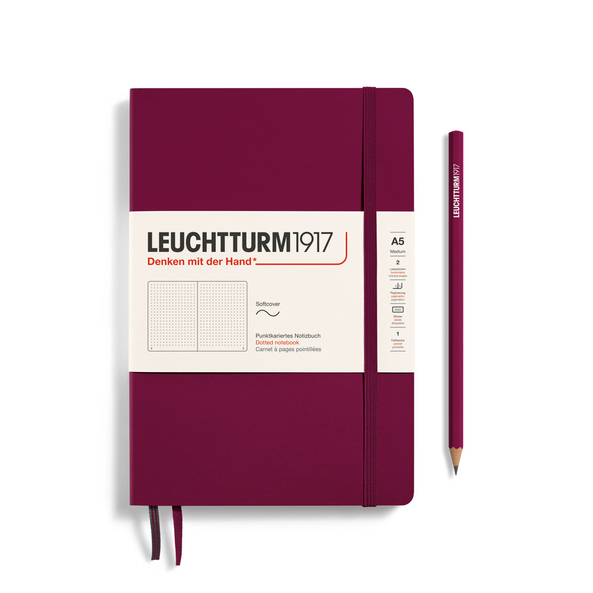 LEUCHTTURM1917 Notebook A5 Medium Softcover in port red with dotted ruling - penny black