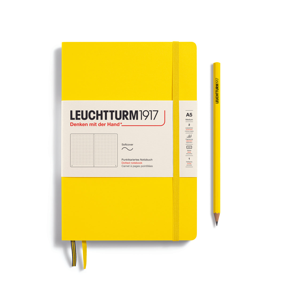 LEUCHTTURM1917 Notebook A5 Medium Softcover in lemon with dotted ruling - penny black
