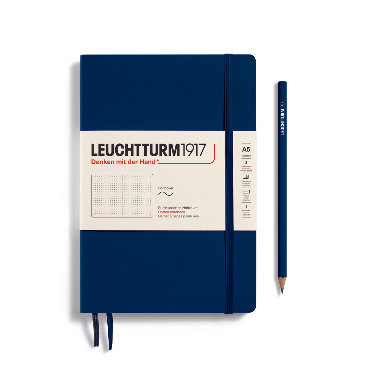 LEUCHTTURM1917 Notebook A5 Medium Softcover in navy with dotted ruling - penny black