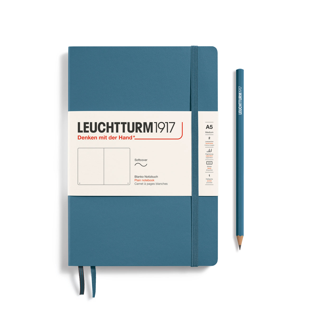 LEUCHTTURM1917 Notebook A5 Medium Softcover in stone blue with plain ruling - penny black