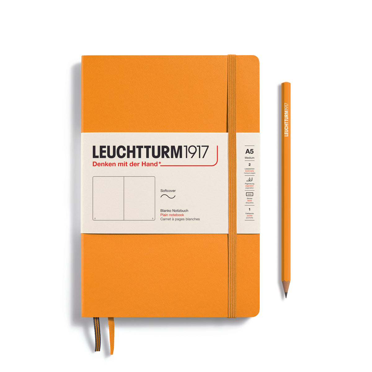 LEUCHTTURM1917 Notebook A5 Medium Softcover in rising sun with plain ruling - penny black