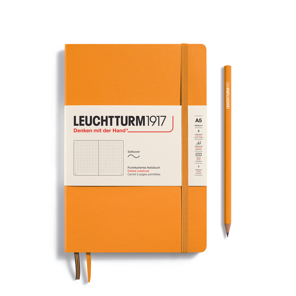 LEUCHTTURM1917 Notebook A5 Medium Softcover in rising sun with dotted ruling - penny black
