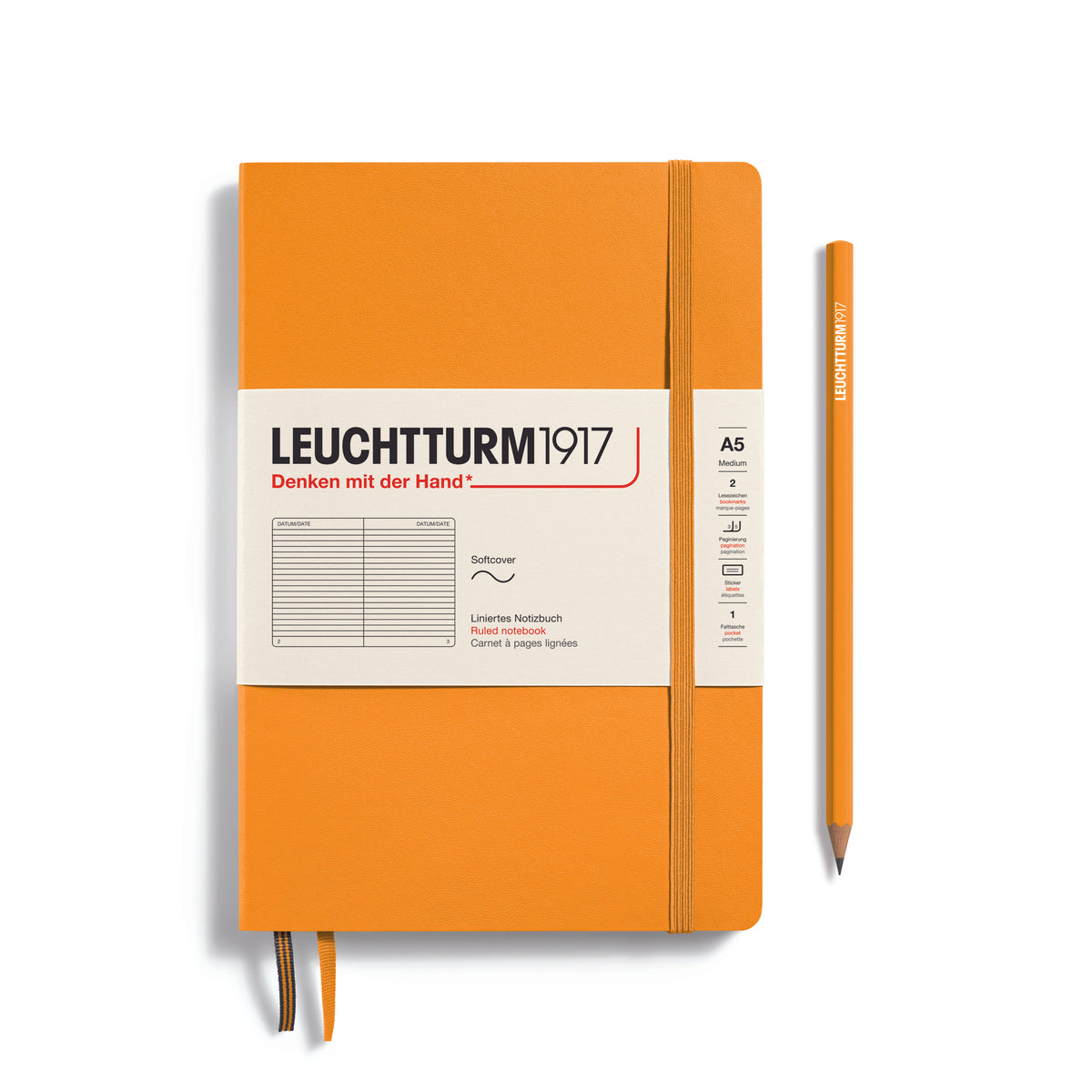 LEUCHTTURM1917 Notebook A5 Medium Softcover in rising sun with ruled pages - penny black
