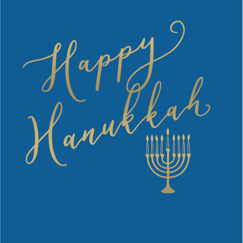 Blue Gold Script Happy Hanukkah Card by penny black