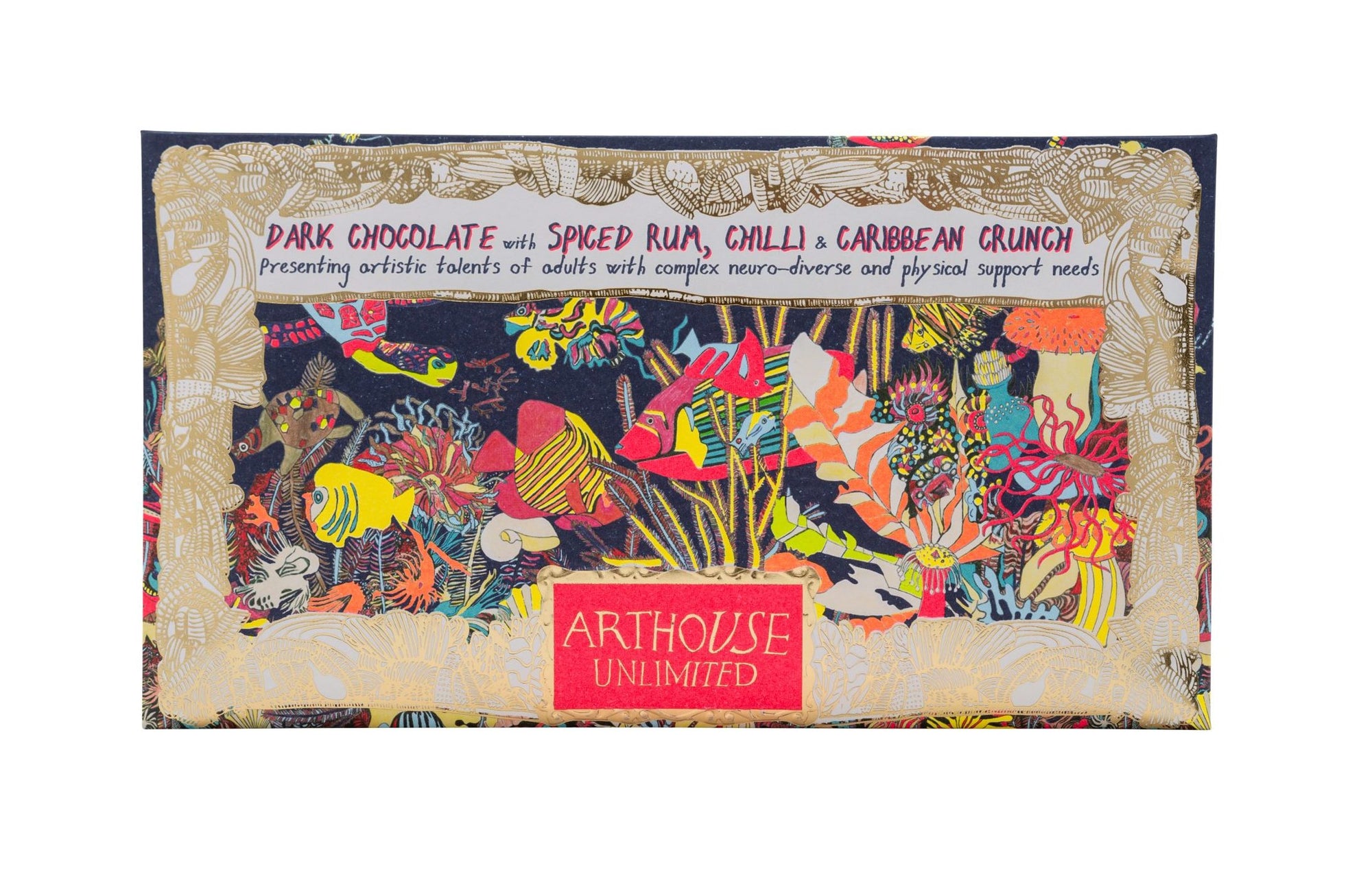 Angels of the Deep Chocolate Bar - Dark Chocolate with Spiced Rum, Chilli and Carribean Crunch by arthouse unlimited at penny black
