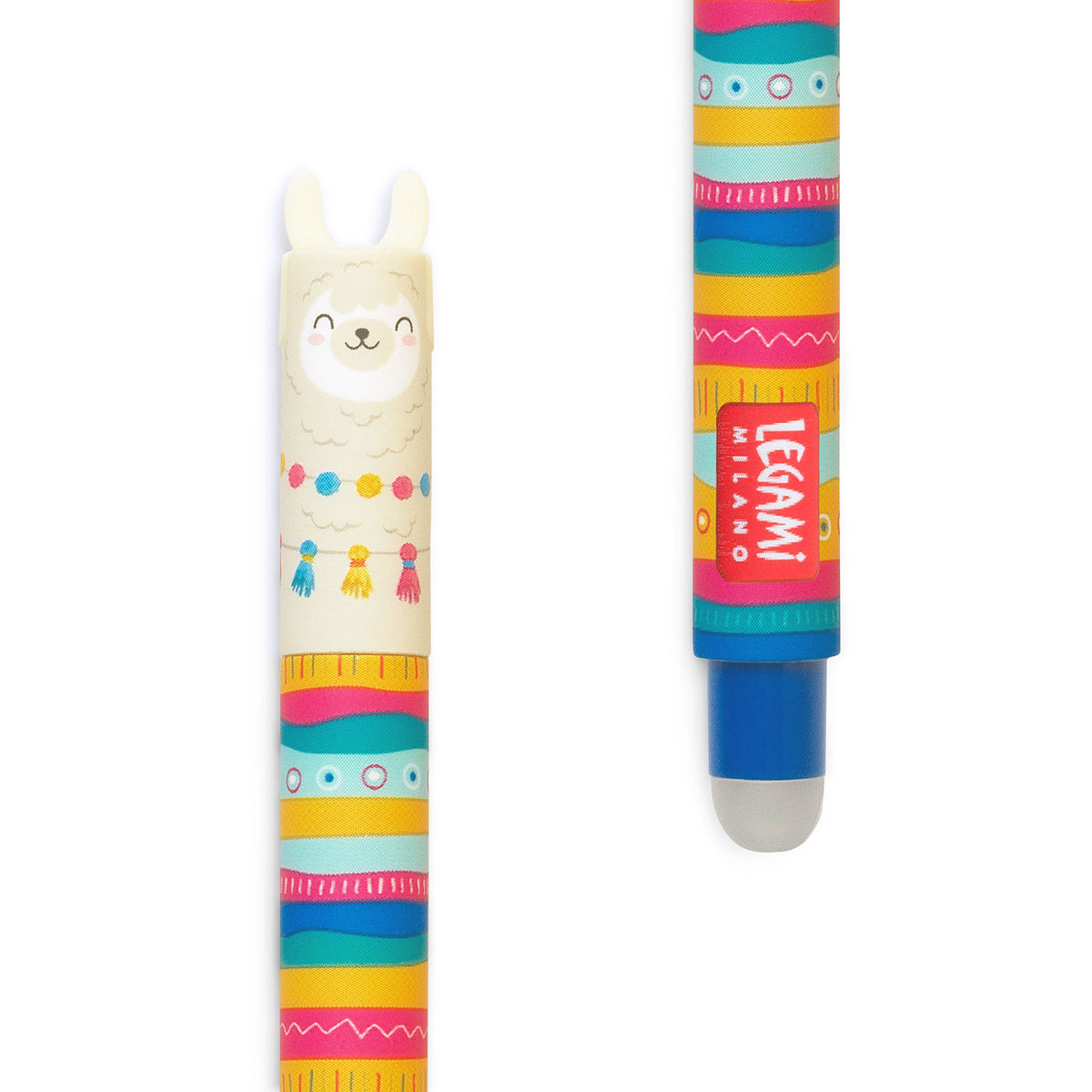 Image of an erasable pen lid and rubber in the shape of a llama.