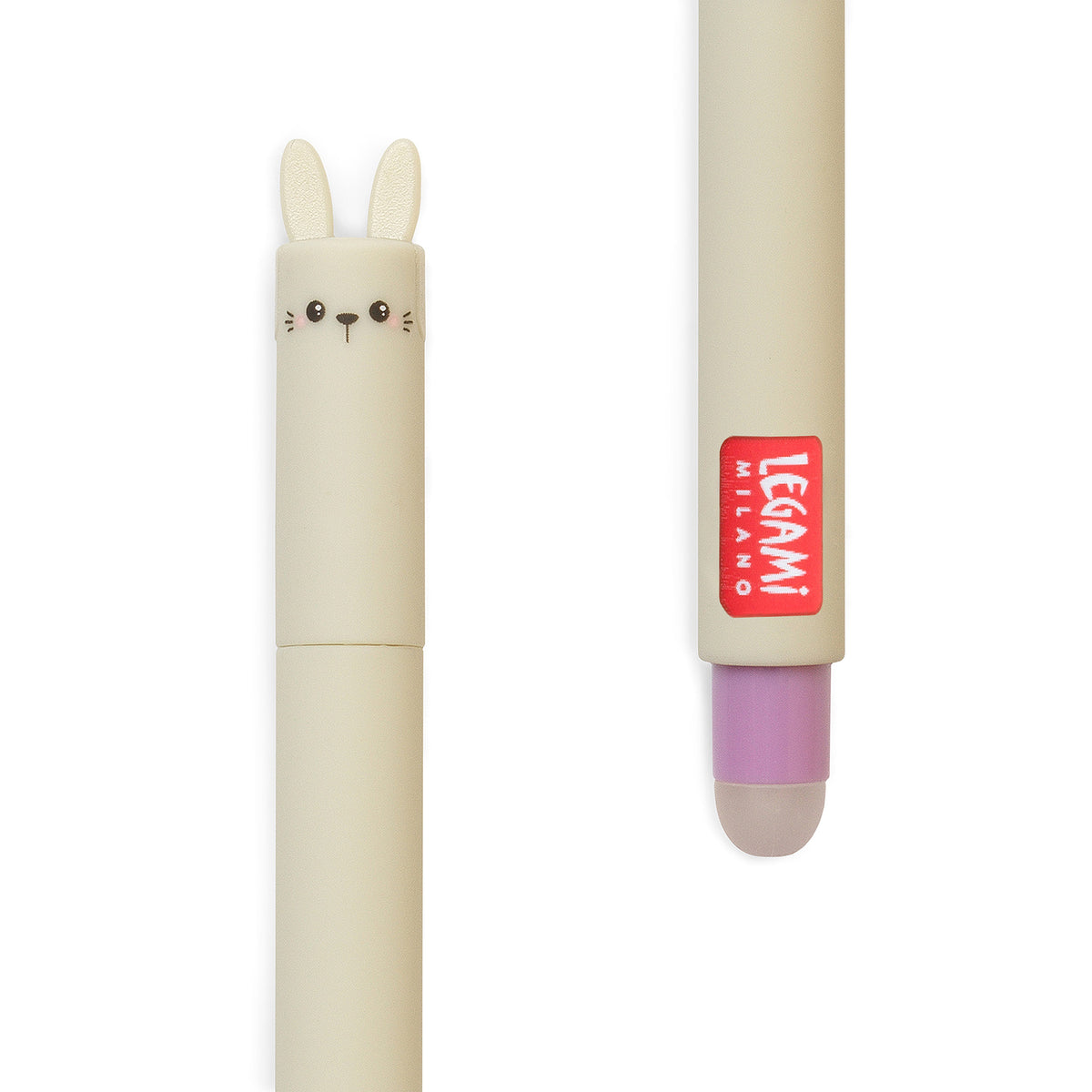 Image of an erasable pen lid and rubber in the shape of a bunny.