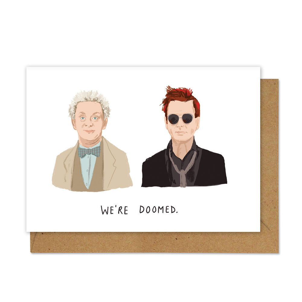 We're Doomed Good Omens Funny Middle Mouse Card by penny black