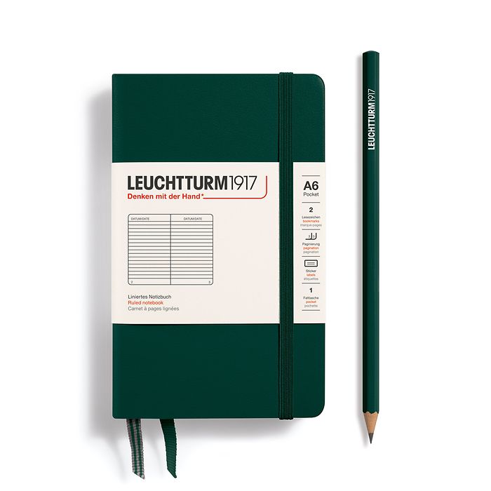 Leuchtturm1917 Notebook A6 Pocket Hardcover in forest green and lined ruling from penny black