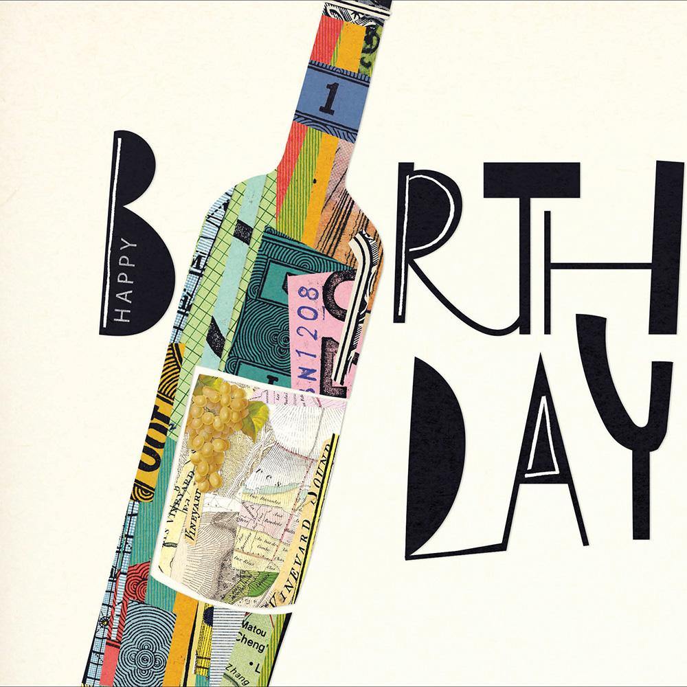 Collage Wine Bottle Birthday Card - Penny Black