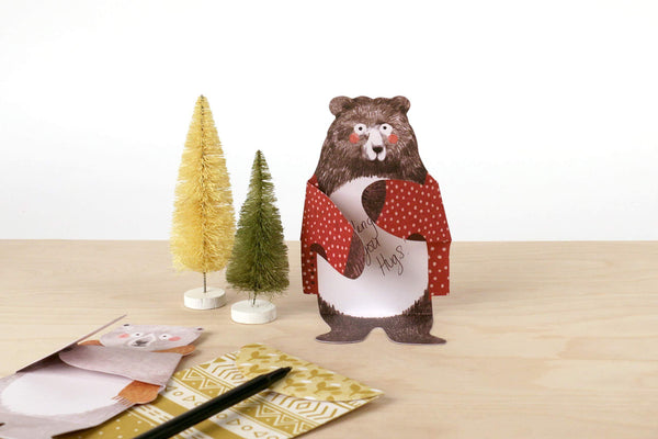 Bear Hugs Notecards - 12 Die-Cut Bear Cards With Envelopes For All Occasions