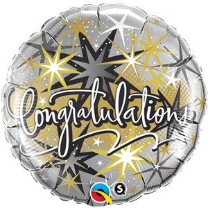 Congratulations Black, Silver &amp; Gold Stars 18&quot; Foil Balloon - Penny Black