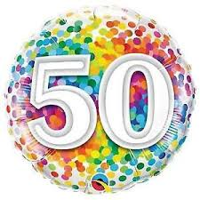 50th Birthday Rainbow Confetti 18" Foil Balloon - Penny Black