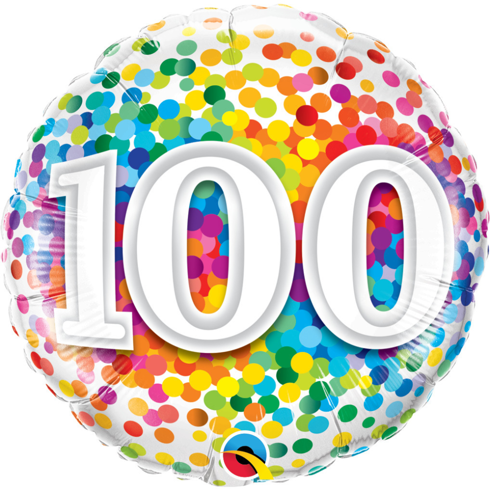 100th Rainbow Confetti Foil 18" Balloon - Penny Black