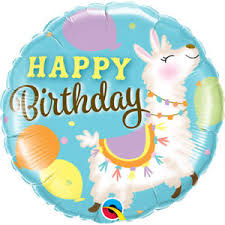 Llama Party Happy Birthday  18" Foil Balloon - Penny Black