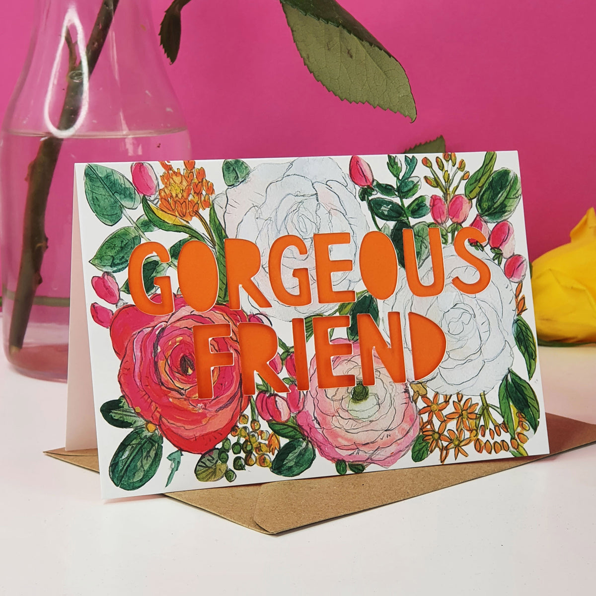 Gorgeous Friend Bright Floral Paper Cut Card