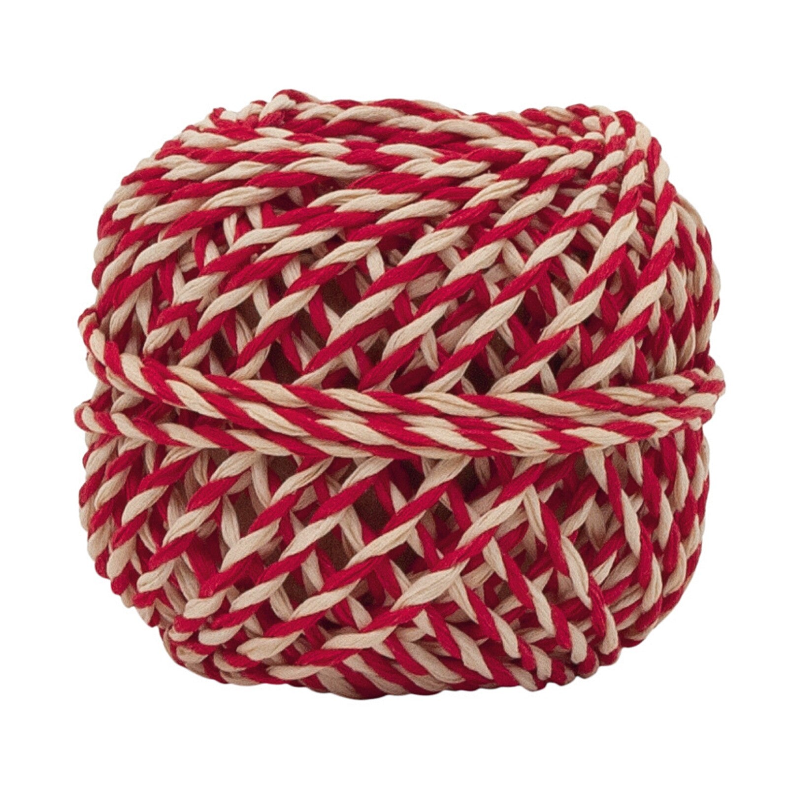An image of a ball of red and white candy striped twine.