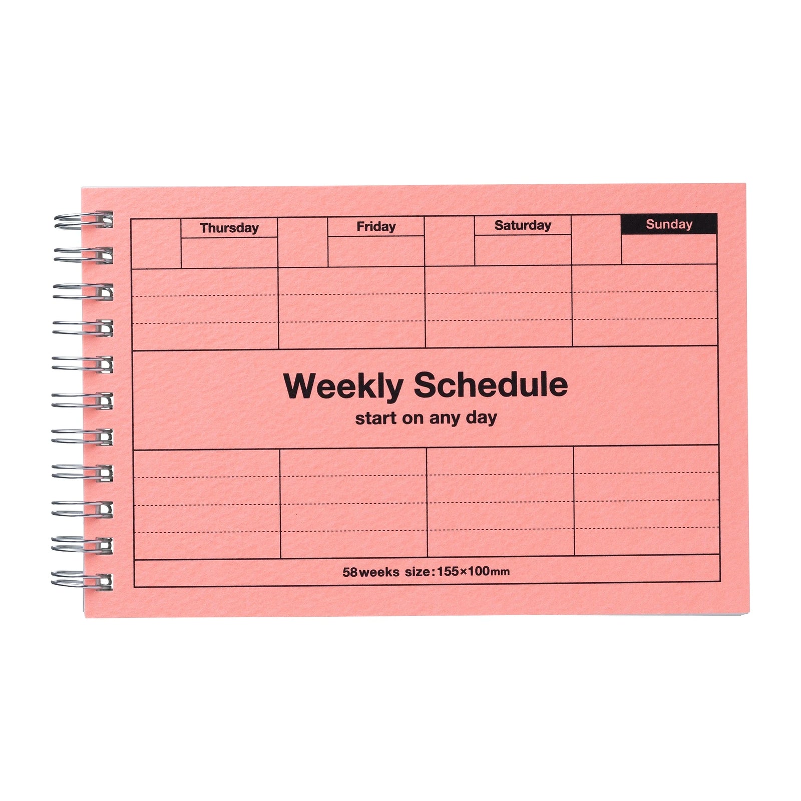 A weekly schedule by Mark's Inc stationery in pink