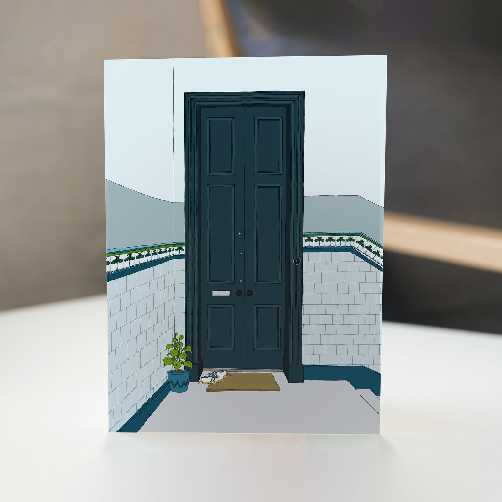 Glasgow Teal Tenement Tiled Close Front Door Card By Penny Black