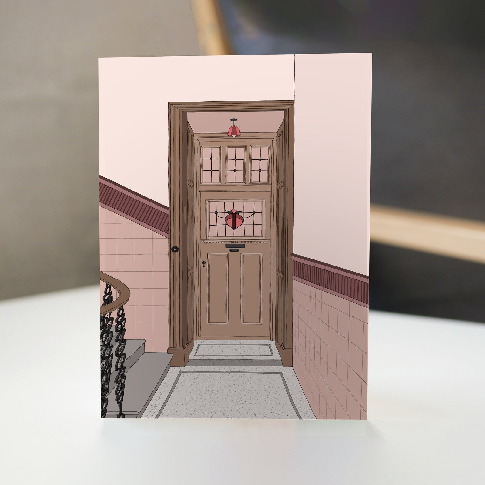 Glasgow Pink Tenement Tiled Close Front Door Card By Penny Black