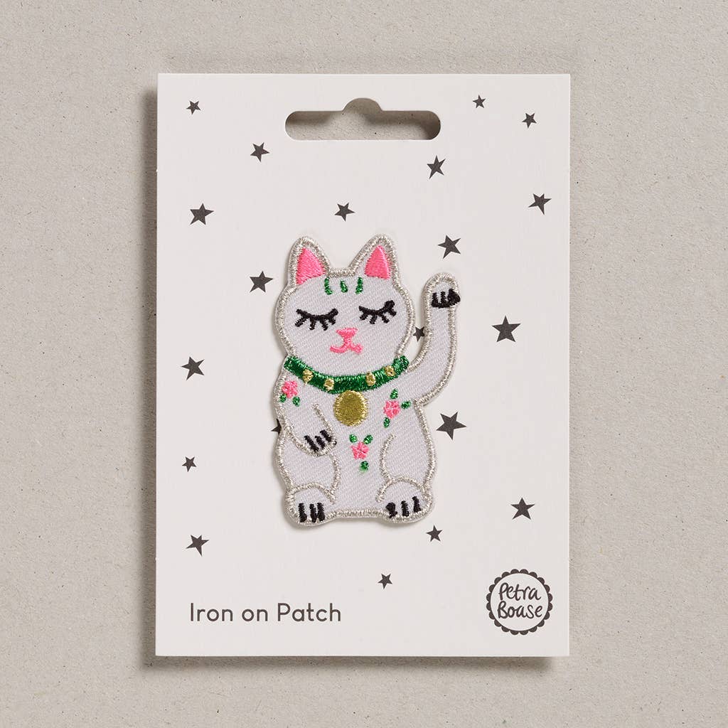 Colourful Iron on Patch on backing card - Lucky Cat design by penny black