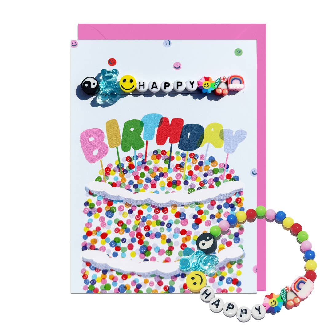 Sprinkles Birthday Cake HAPPY Bracelet Card showing bracelet separately by penny black
