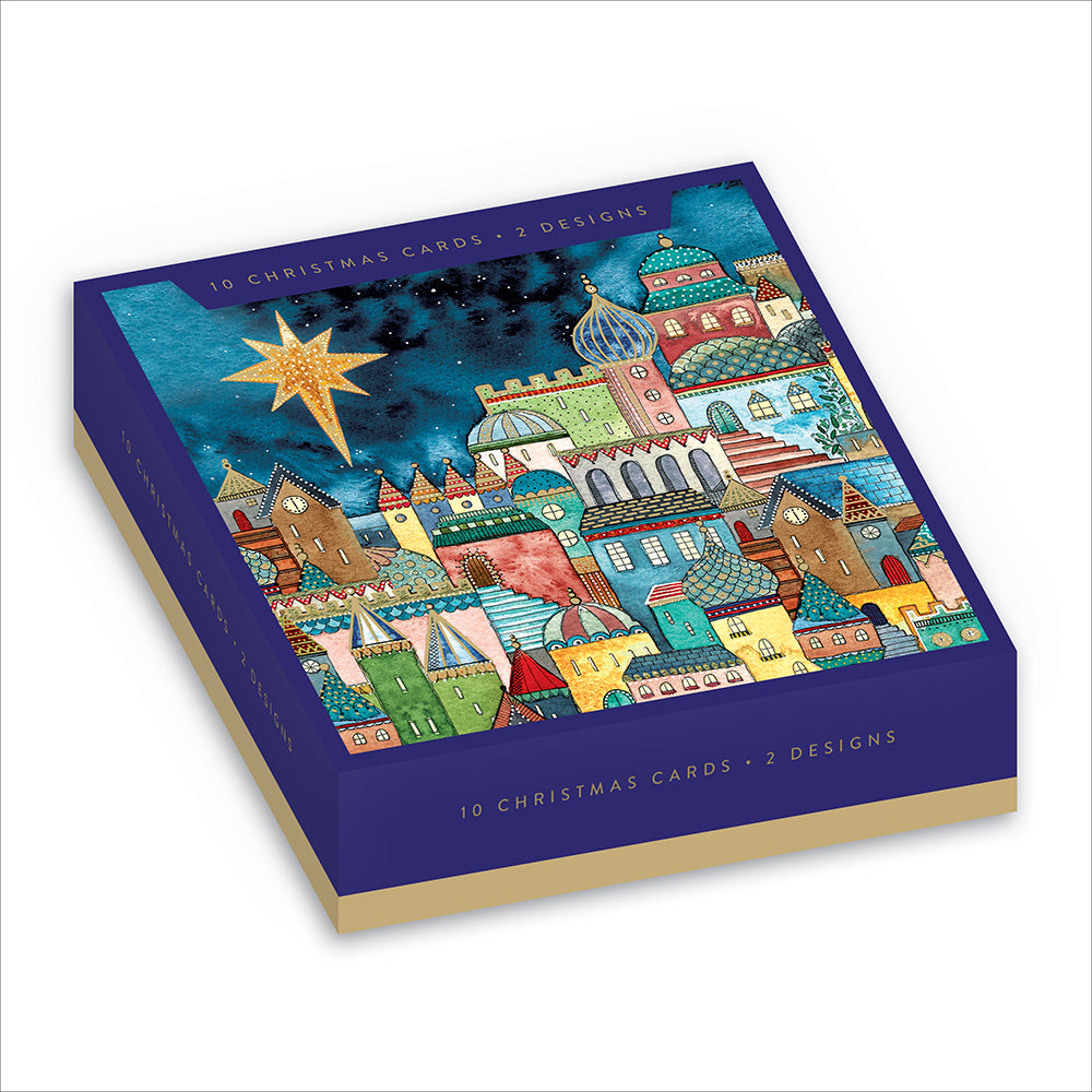 O Little Town Colourful Box Of 10 Christmas Cards by penny black
