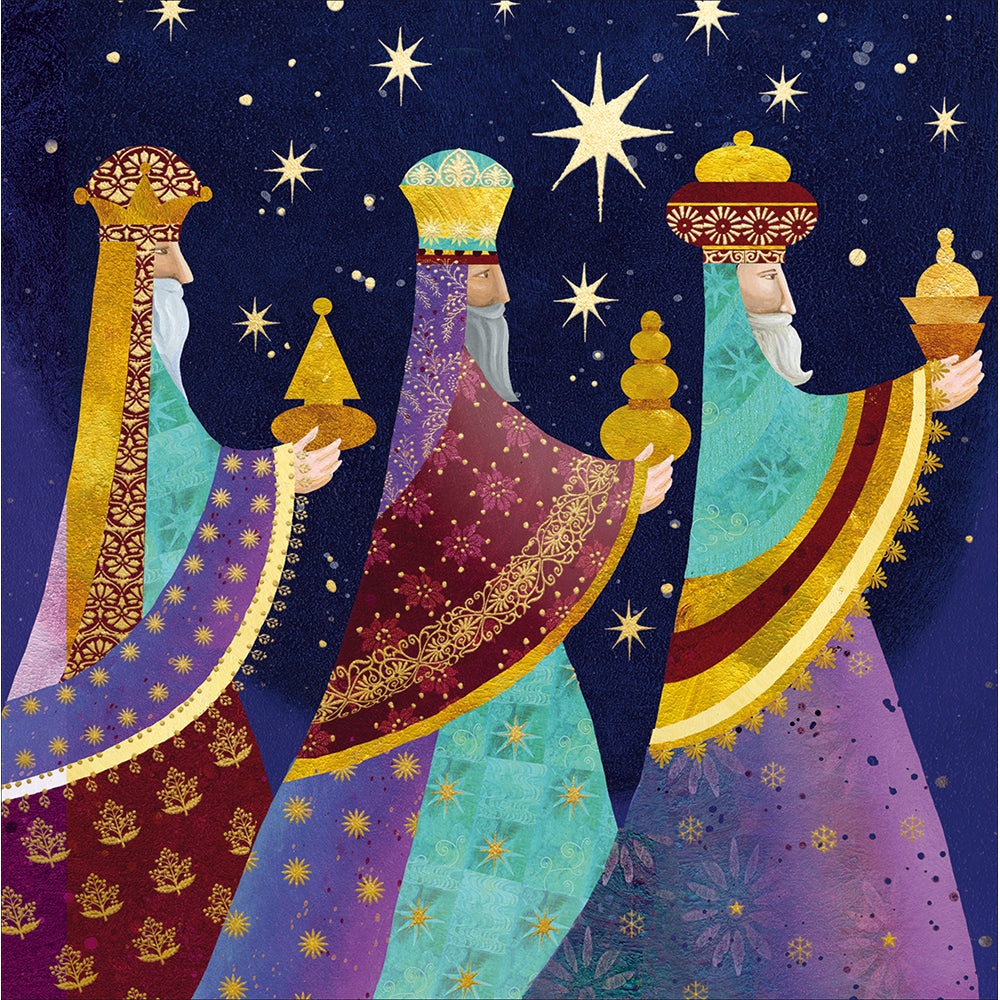 O Little Town Colourful Box Of 10 Christmas Cards showing 3 wise men design