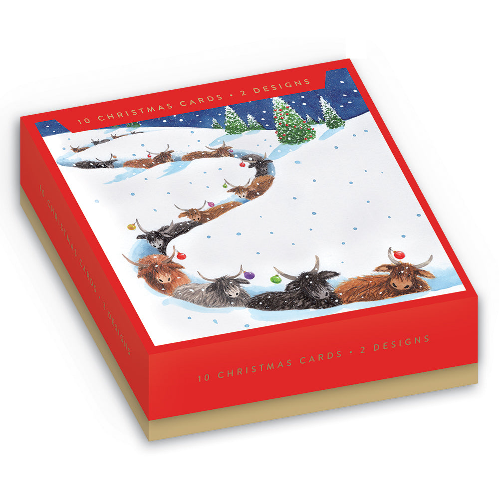 Highland Cow Parade Box Of 10 Christmas Cards by penny black