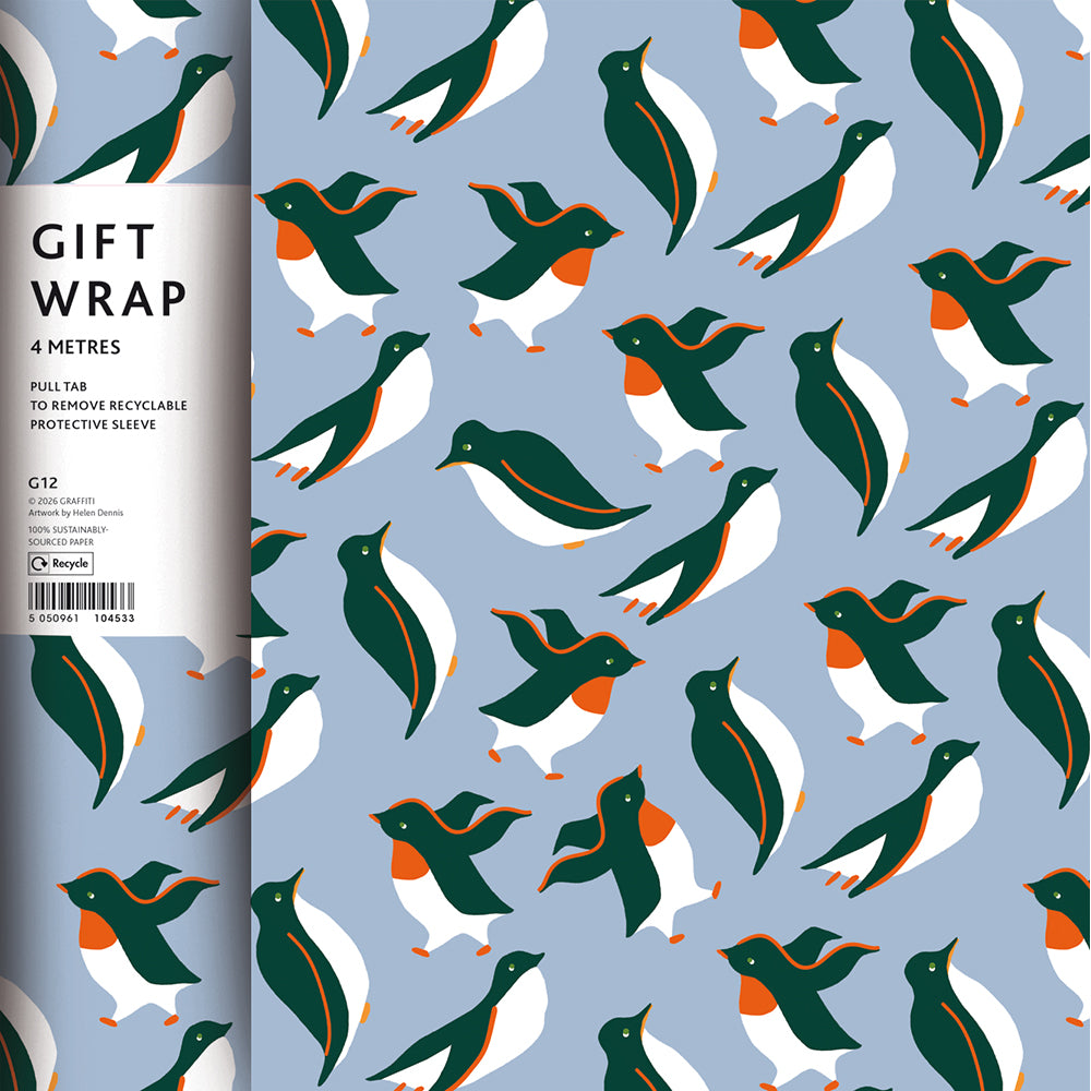 Blizzard Penguin Print Christmas 4m Gift Wrapping Paper Roll By Penny Black
