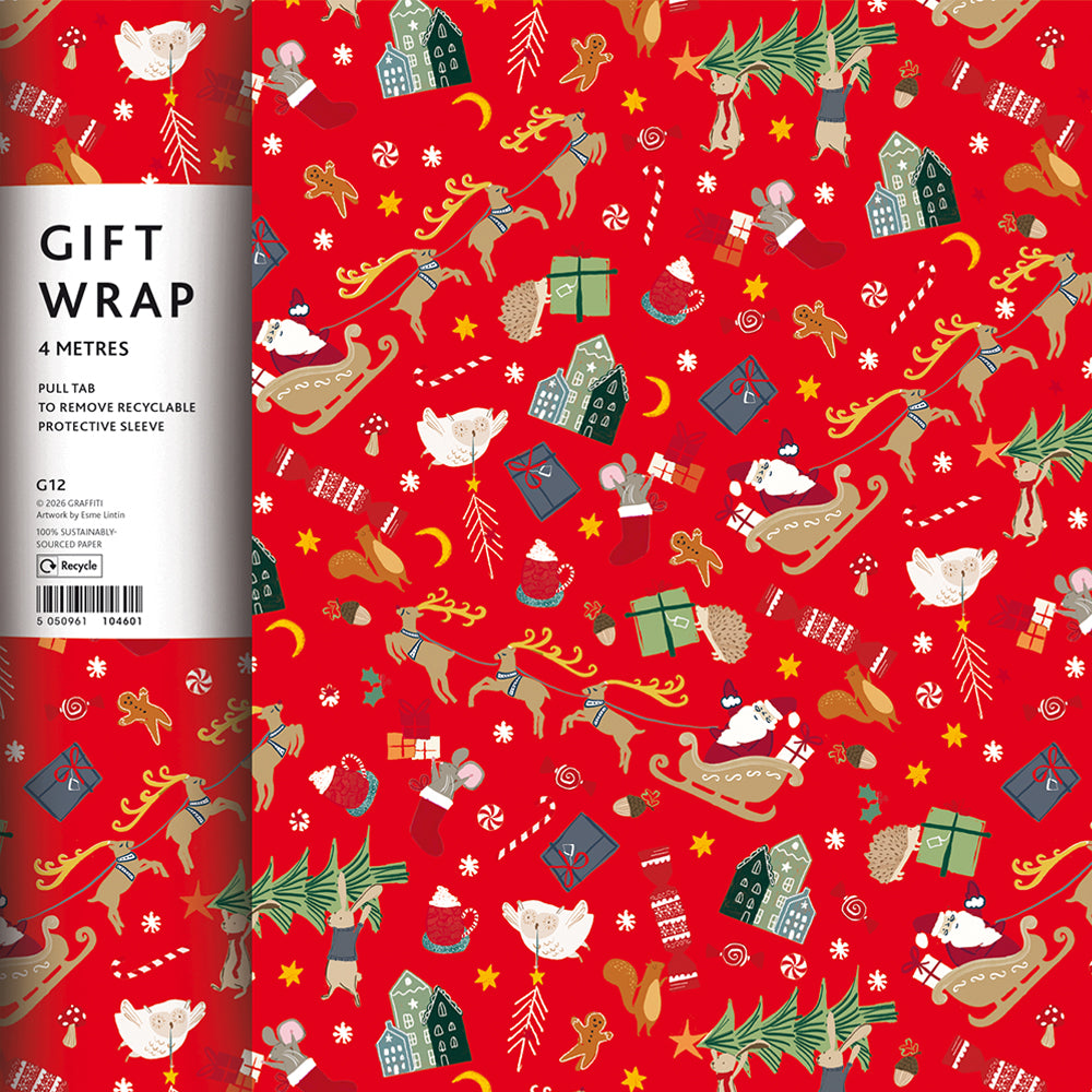Toboggan Red Christmas 4m Gift Wrapping Paper Roll By Penny Black