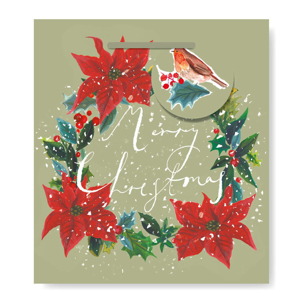 Spruce Poinsettia Christmas Medium Gift Bag By Penny Black
