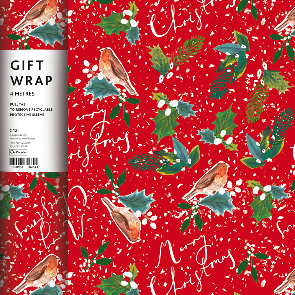 Spruce Red Robin Christmas 4m Gift Wrapping Paper Roll By Penny Black