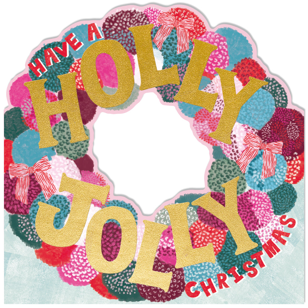 Pom Pom Wreath Holly Jolly Christmas Card By Penny Black