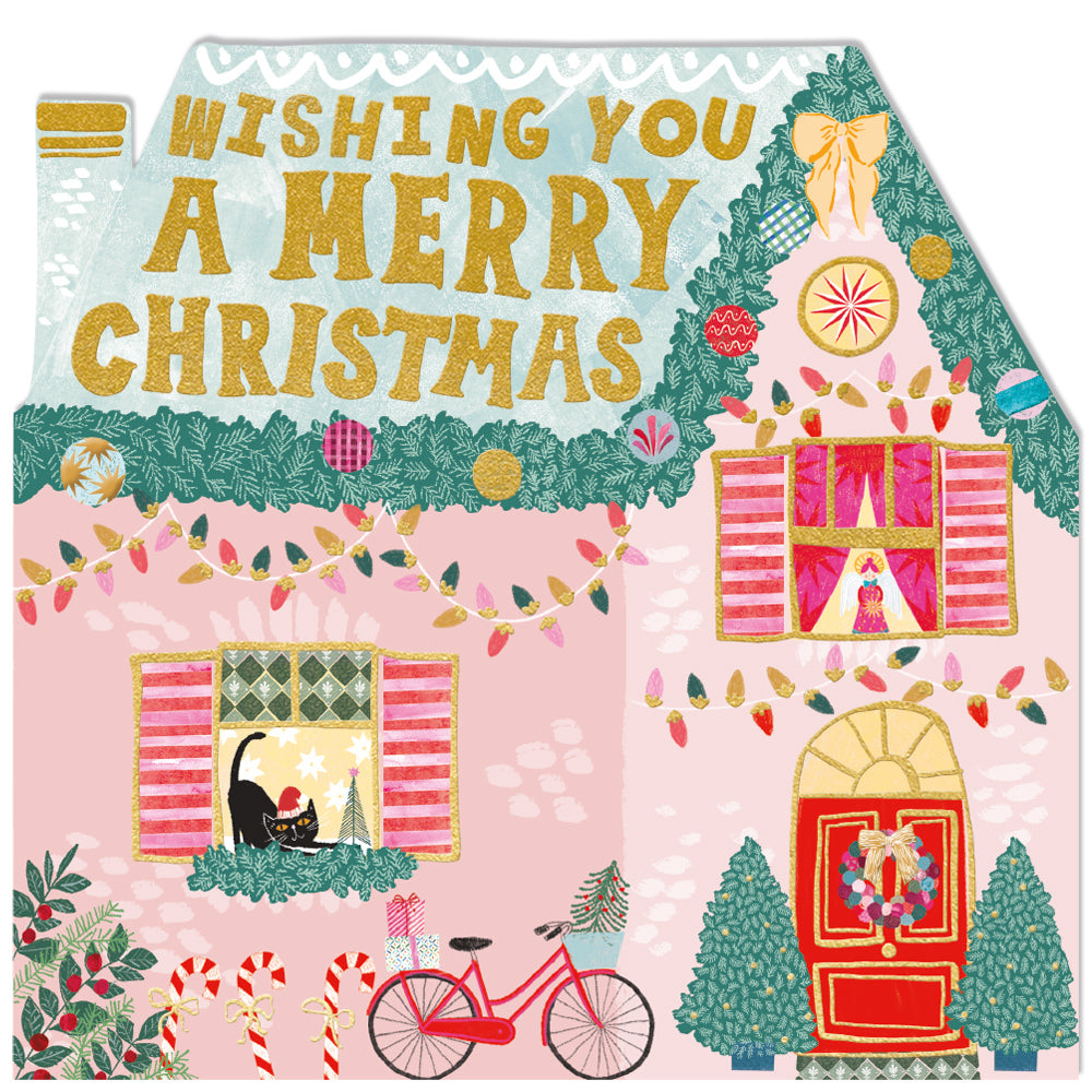 Deck The Halls Pink Cottage Merry Christmas Card By Penny Black