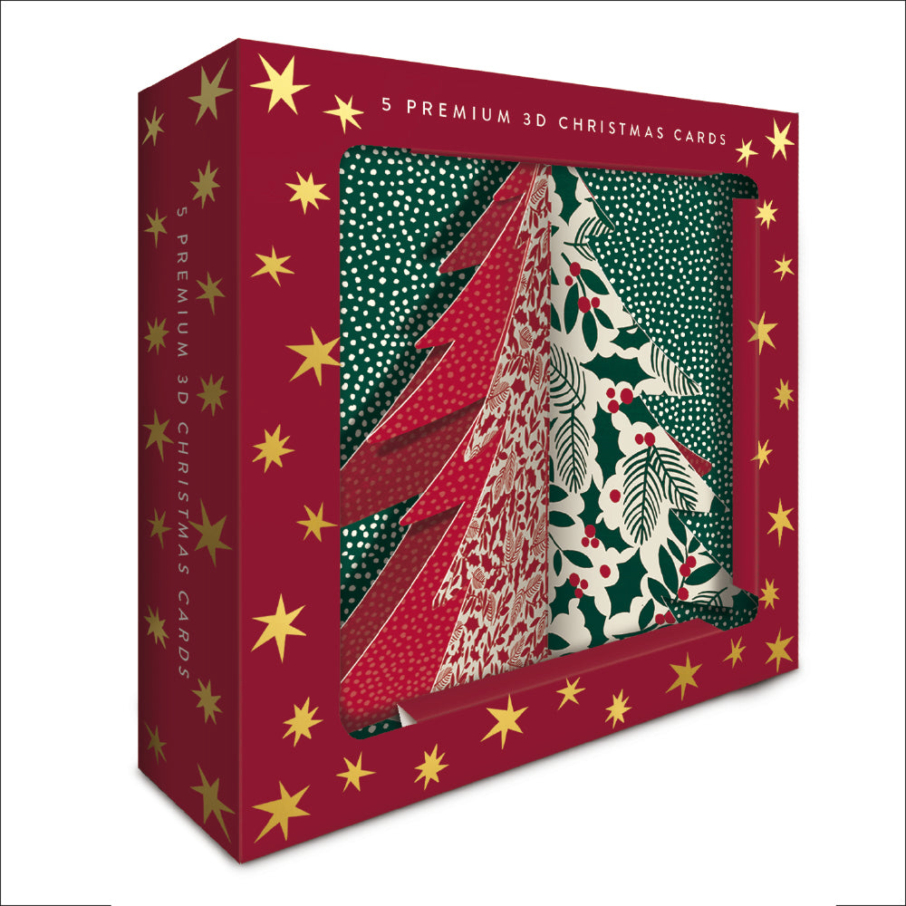 Collaged Holly Tree Box Of 5 Premium 3D Christmas Cards By Penny Black