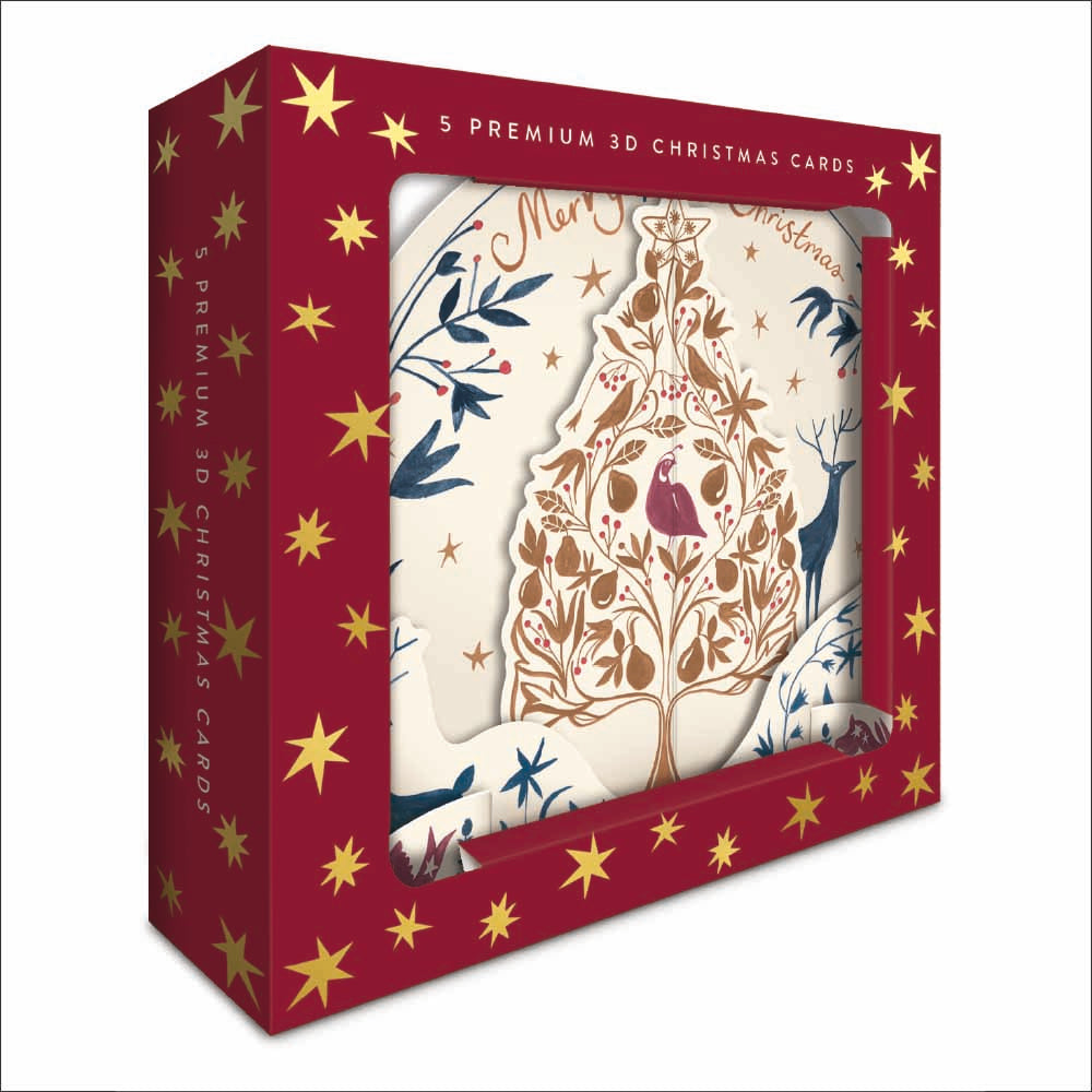 Partridge In A Pear Tree Box Of 5 Premium 3D Christmas Cards By Penny Black
