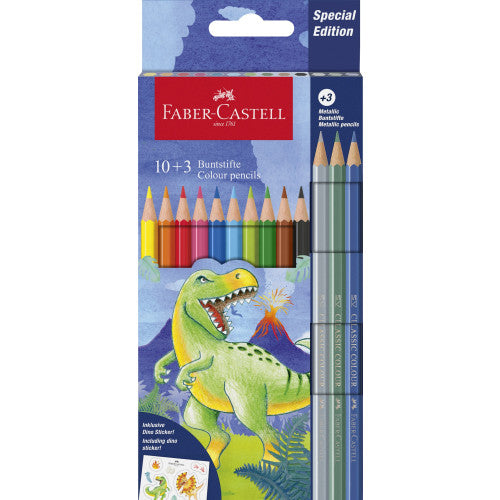 Faber-Castell Dinosaur Classic Colour Pencils 10 +3 Metallic Pk by penny black