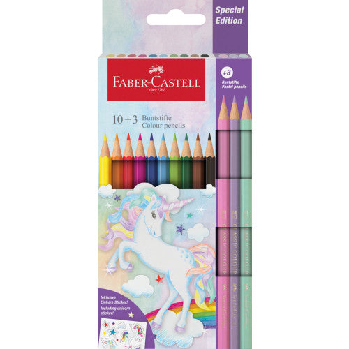 Faber-Castell Unicorn Classic Colour Pencils 10 +3 Pastels Pk by penny black