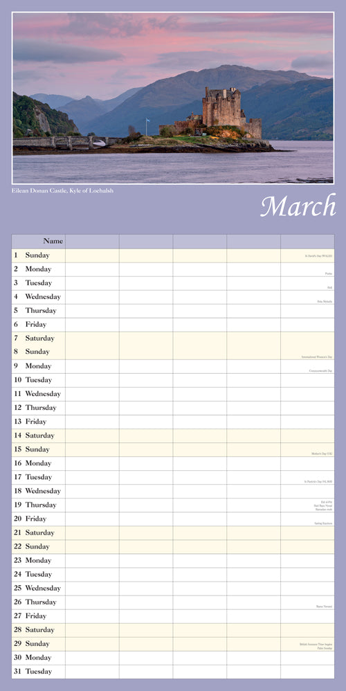 2026 Scenic Scotland Family Organiser Calendar By Penny Black