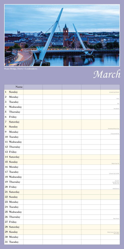 Scenic Northern Ireland Family Organiser 2026 Calendar By Penny Black