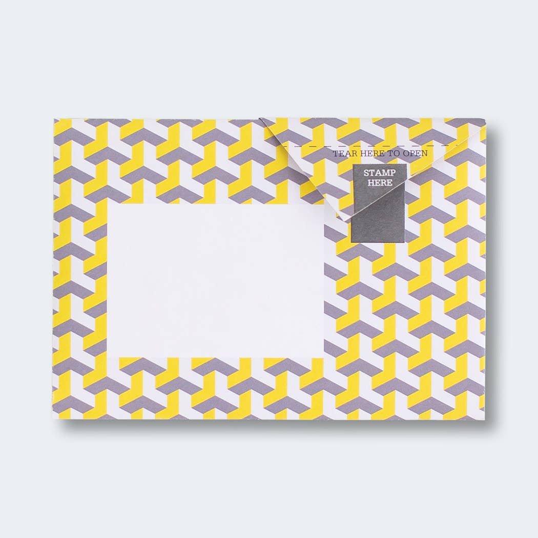 Geometric Pigeon Folding Letter Set by penny black - showing a yellow and grey colour 3D block designed folded letter