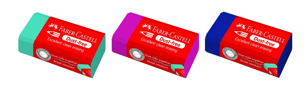 Faber Castell Colourful Dust-Free Eraser - showing all three colours by penny black