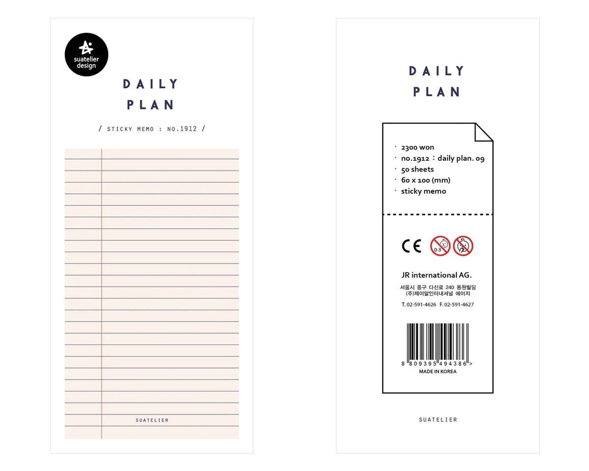 Suatelier No 1912 Daily Plan.09 Sticky Notepad By Penny Black