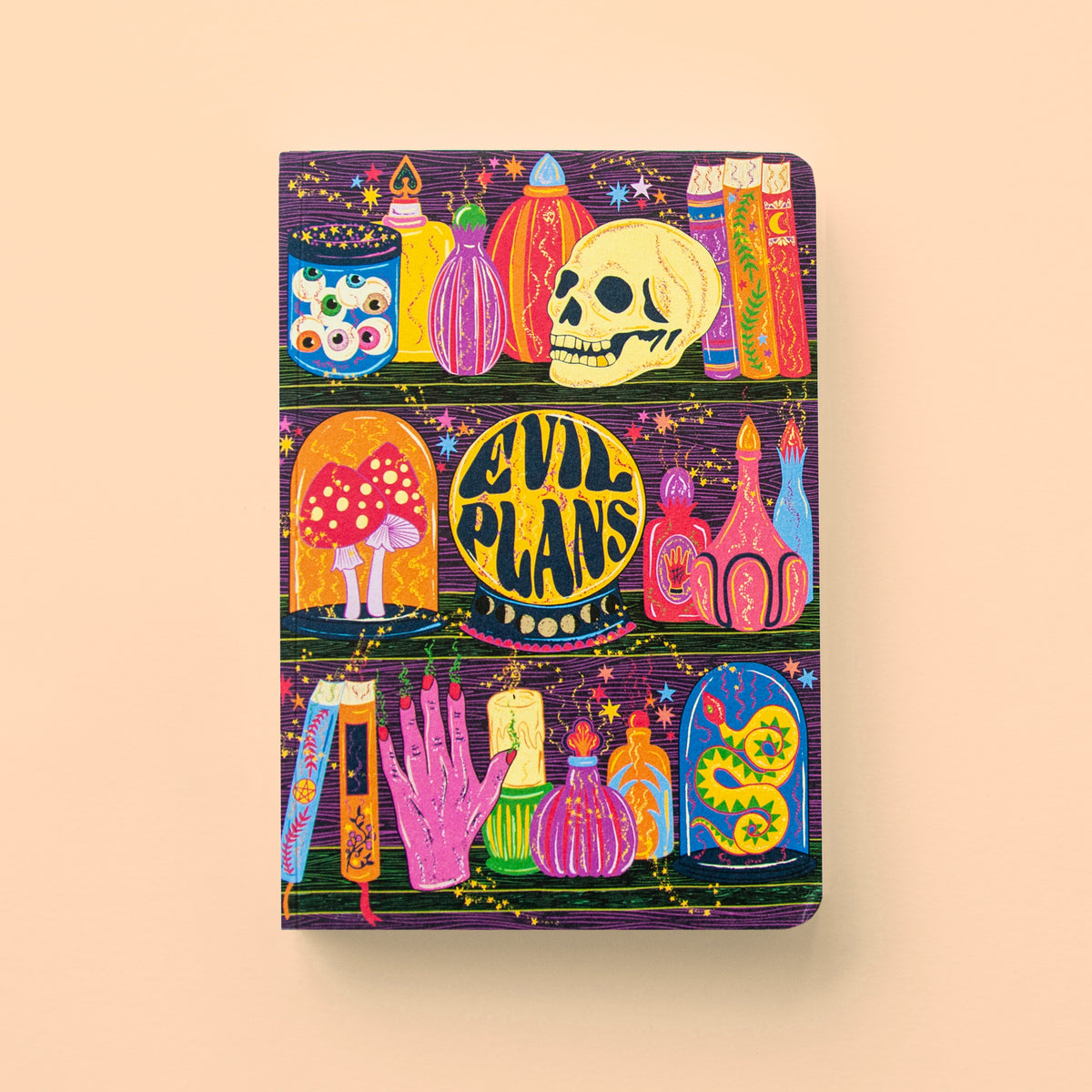 Evil Plans A5 Lined Psychedelic Notebook - penny black