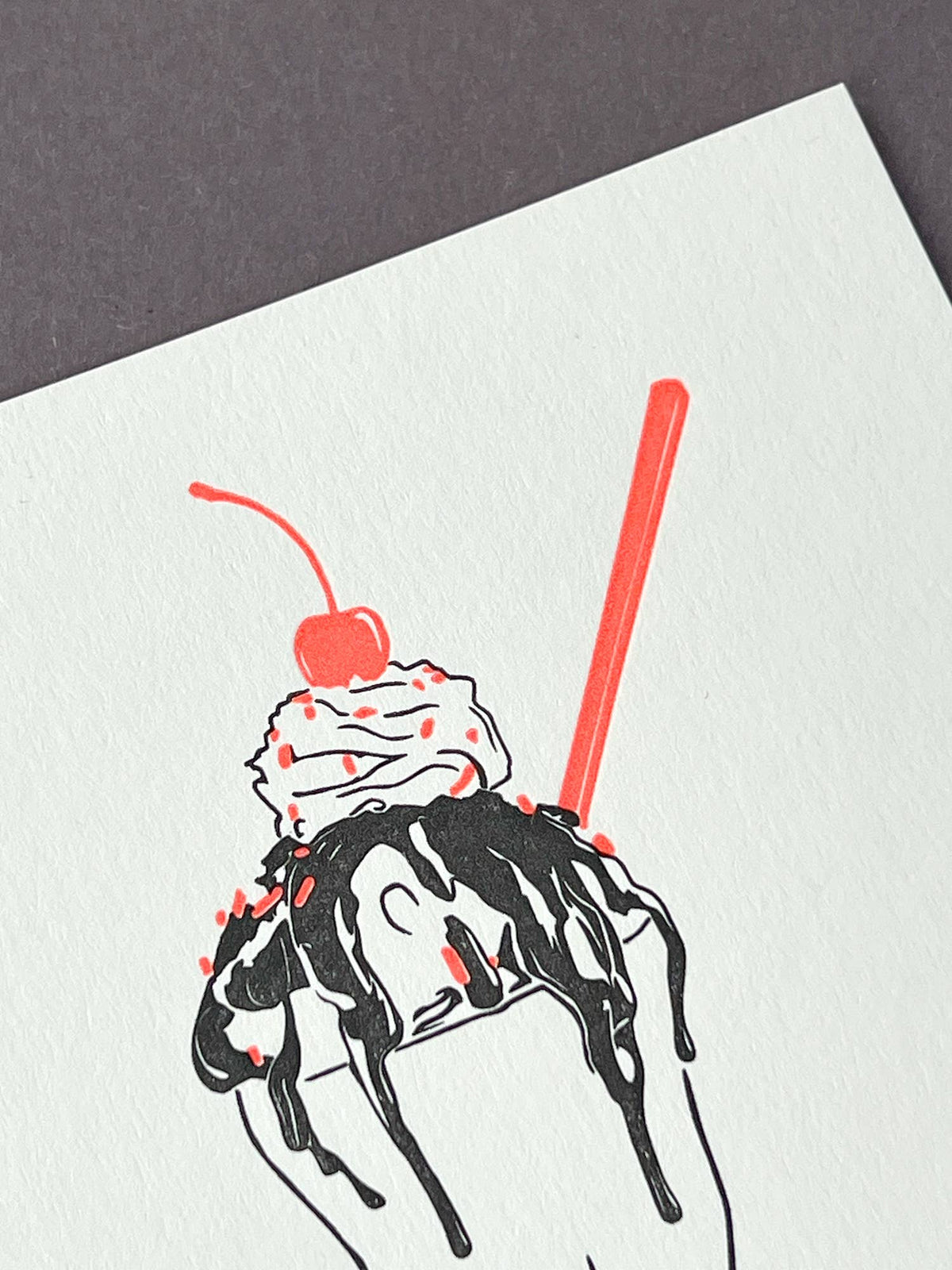 Ice Cream Sundae Letterpress Birthday Card close up by penny black